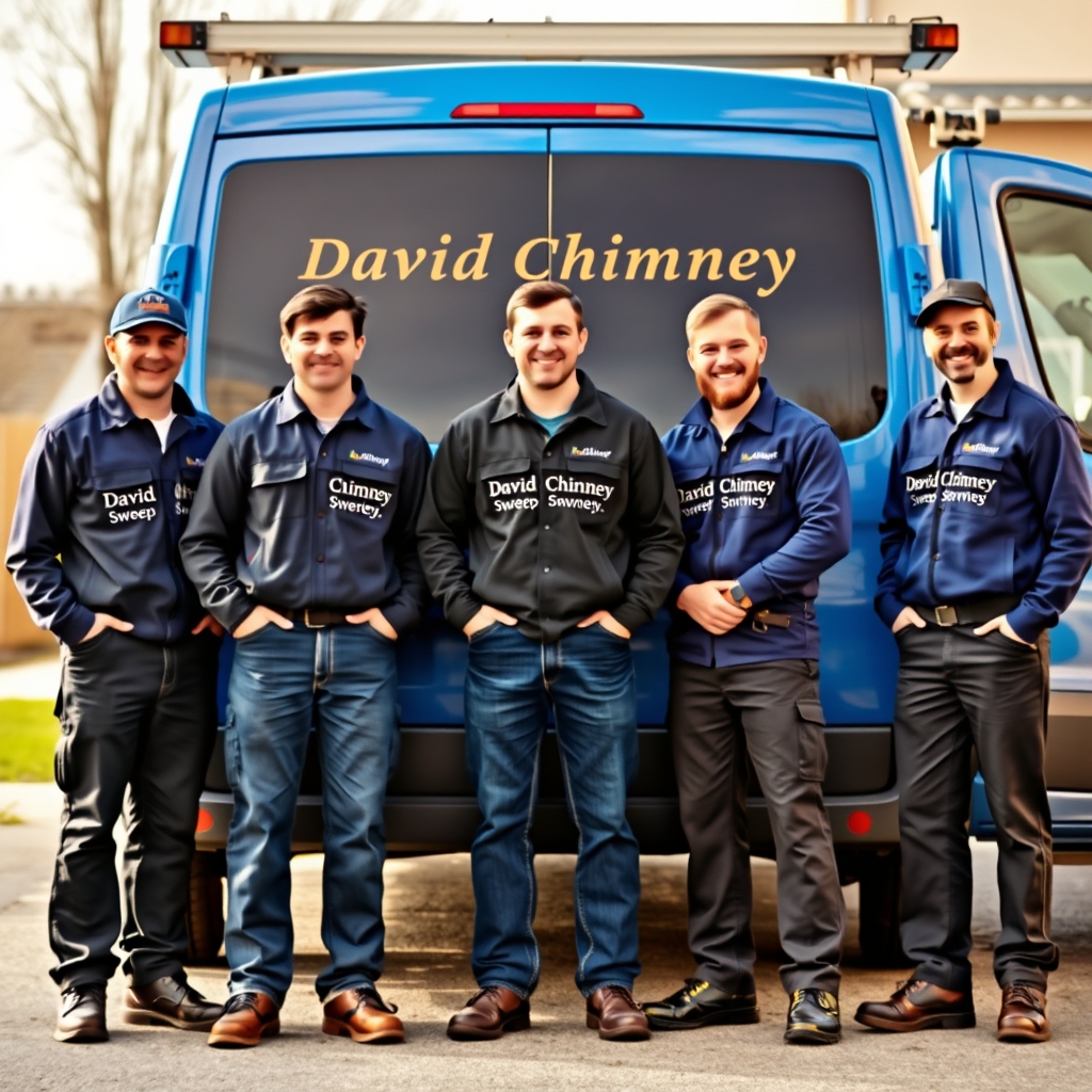 David Chimney — professional Chimney Sweep in Parkland, our branded team and work van — Chimney Sweep near me